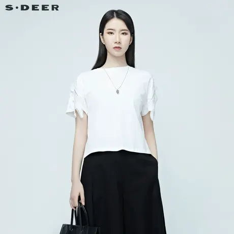 sdeer圣迪奥女装夏季绣花贴布翅膀圆领白色T恤S20280171图片