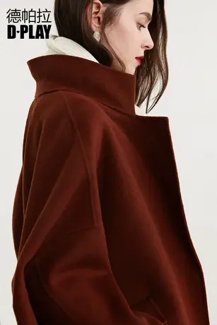 DPLAY秋季复古焦糖色落茧形羊毛呢外套双面呢大衣图片