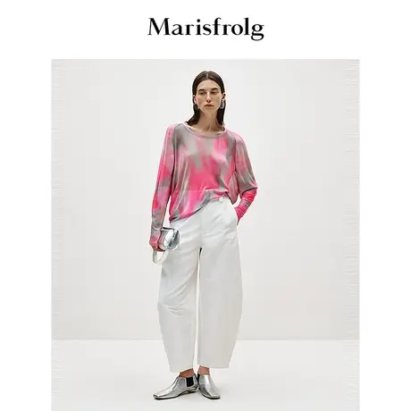 【艺术匠坊】玛丝菲尔春季桑蚕丝印花宽松长袖T恤上衣女图片