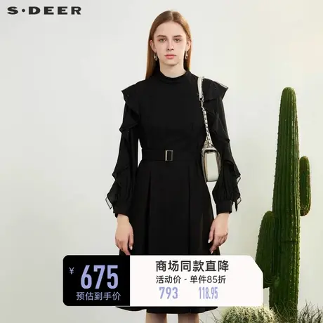 sdeer圣迪奥女装立领荷叶边网纱收腰连衣裙S231Z1229图片