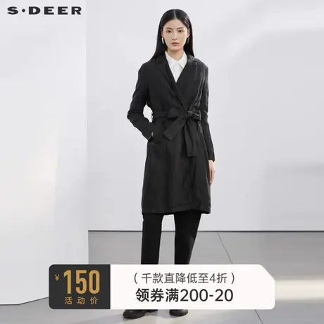sdeer圣迪奥秋开襟腰带纹理内衬撞色中长款风衣外套女S18361862图片