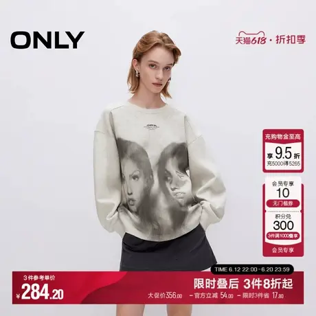 ONLY2025夏季新款时尚人像印花宽松圆领落肩卫衣女|12519S015图片