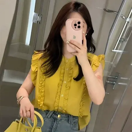 2025新款夏今年流行的漂亮衬衫女高级感轻奢减龄洋气飞袖衬衣上衣图片