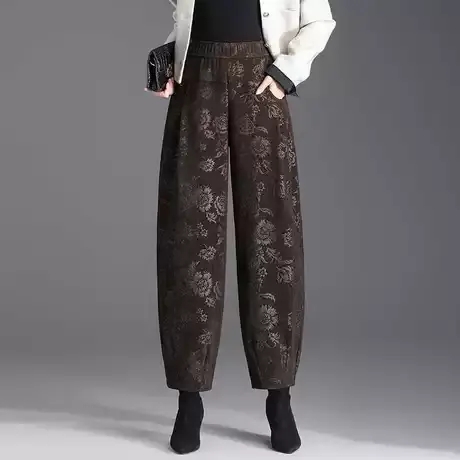 花苞裤女秋冬新款松紧腰宽松印花休闲萝卜裤中老年哈伦灯笼裤图片