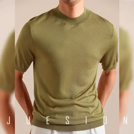 【凉感醋酸天丝】JUESION 夏季针织短袖t恤男透气纯色百搭打底衫图片