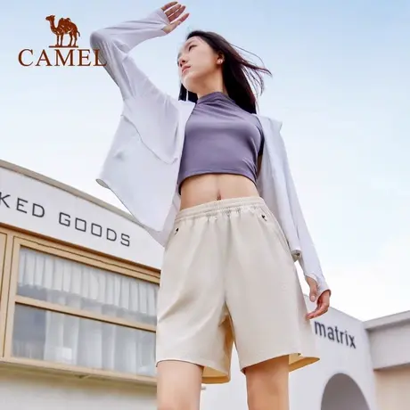 骆驼女装梭织三分裤2025夏季新款冰感防晒速干透气微弹运动短裤女商品大图