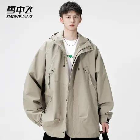 雪中飞户外软壳上衣2024新款秋季宽松休闲夹克男连帽工装外套男士商品大图