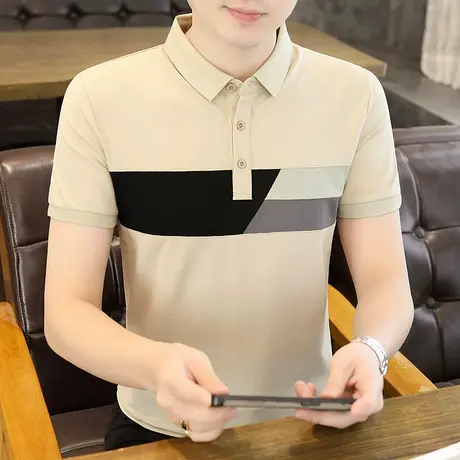 2025夏季新款拼接撞色Polo衫男士韩版潮流短袖T恤休闲翻领打底衫图片