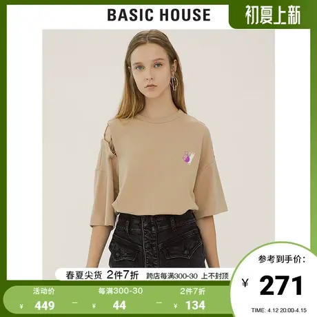 Basic House/百家好女装商场同款时尚短袖印花卫衣连衣裙HTOP521C商品大图