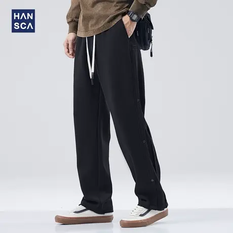 hansca排扣裤子男秋季美式高街直筒宽松痞帅高级感大码阔腿休闲裤商品大图