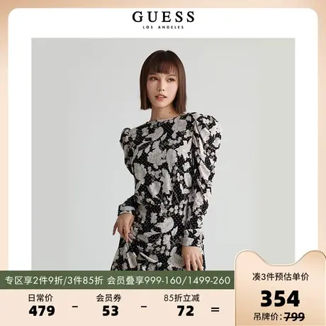 GUESS 女士宽肩廓形复古碎花连衣裙W2BK42KBDQ0商品大图