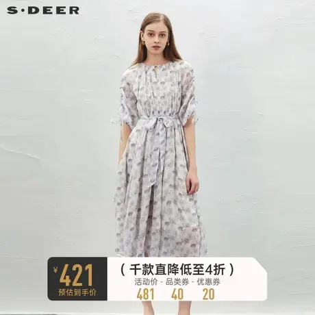 sdeer圣迪奥女装小清新圆领碎花收腰短袖连衣裙S232Z12JQ商品大图