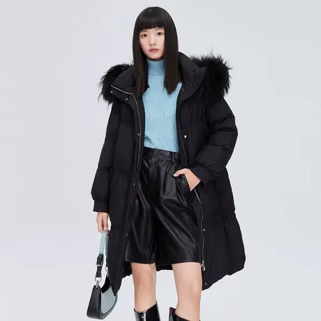 艾莱依奥莱长款羽绒服女宽松休闲质感北貉毛领长款加厚外套2024冬商品大图