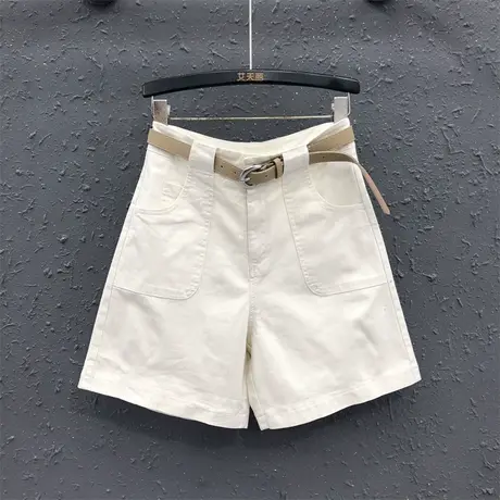 杏色洗水休闲短裤女2025夏季新款百搭宽松显瘦弹力A字阔腿五分裤图片