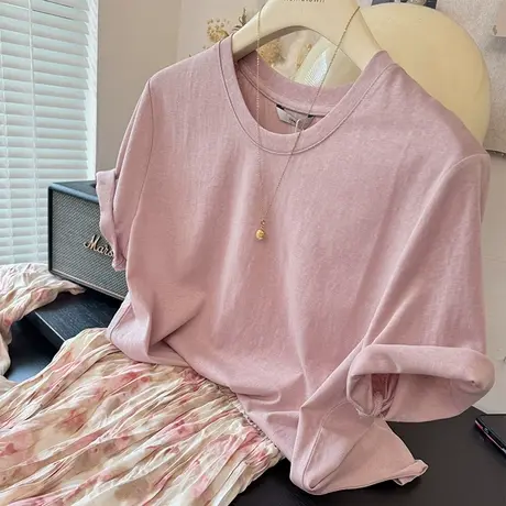 很多神仙颜色 简约百搭正肩直筒显瘦显白凉爽雪花棉短袖T恤女薄商品大图