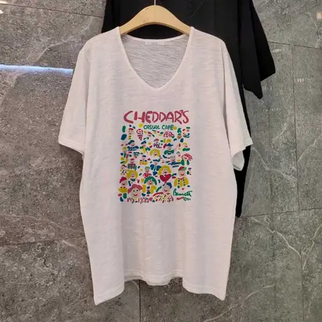 欧美大码潮牌t恤短袖女oversize慵懒风减龄古着chic上衣女复古ins商品大图