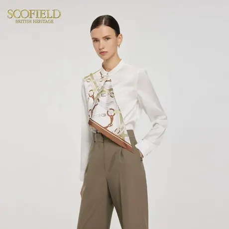 Scofield女装时尚通勤光泽感缎面印花丝巾领衬衫2025春季新品商品大图