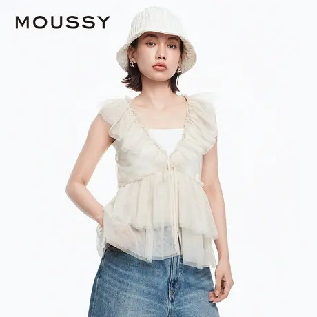 MOUSSY 春季日系气质V领薄纱叠穿无袖衬衫010HSK30-1640商品大图