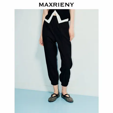 【奥莱】MAXRIENY日常感黑色小脚裤女束脚通勤休闲裤商品大图