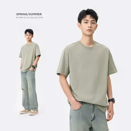 hansca 抗菌速干T恤时尚套装男夏季美式潮牌莱赛尔破洞直筒牛仔裤图片