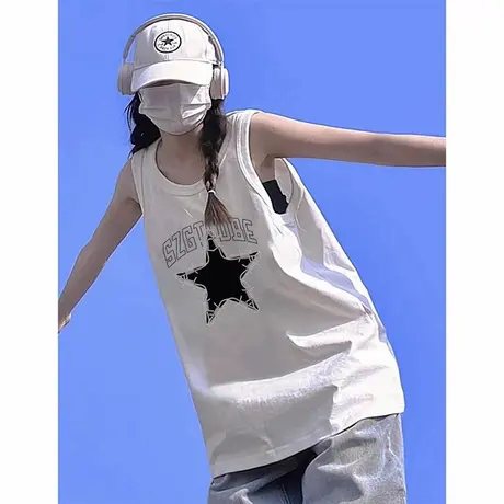纯棉吊带运动坎肩背心无袖t恤女2025夏外穿高级感宽松篮球服上衣商品大图