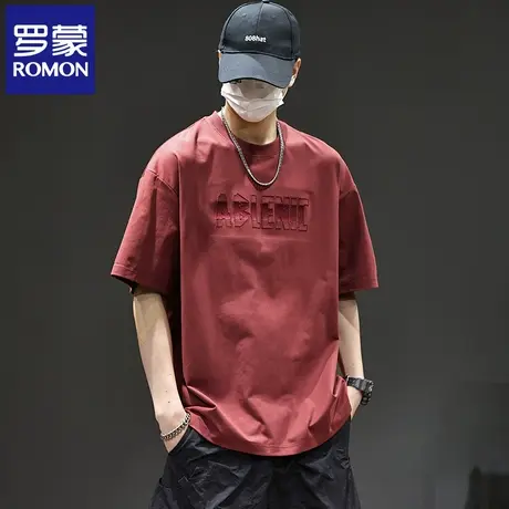 罗蒙宽松男士透气短袖T恤衫夏季薄款半袖纯棉重磅美式圆领上衣N1Z商品大图