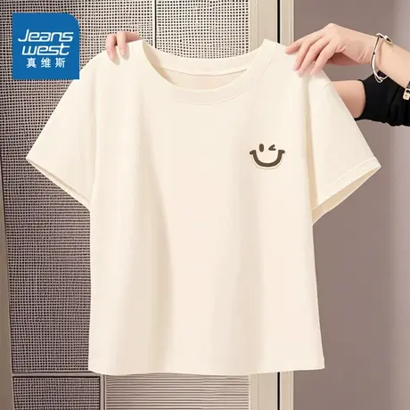 NOB真维斯青少年正肩短袖女t恤夏2025新款纯棉宽松短款小个子上衣商品大图