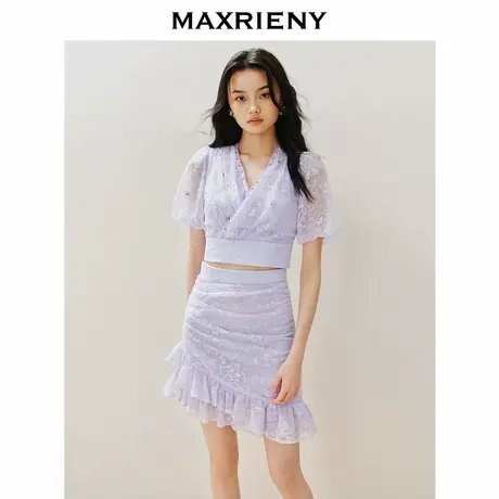 【奥莱】MAXRIENY甜美感上衣绣花蕾丝雪纺衫修身显瘦图片