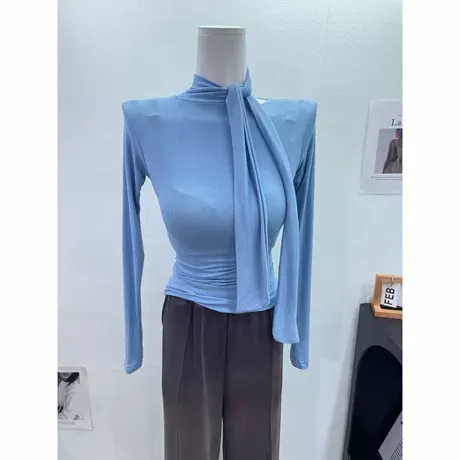 小众设计感~气质女人味紧身显身材长袖T恤修身个性高领内搭打底衫图片