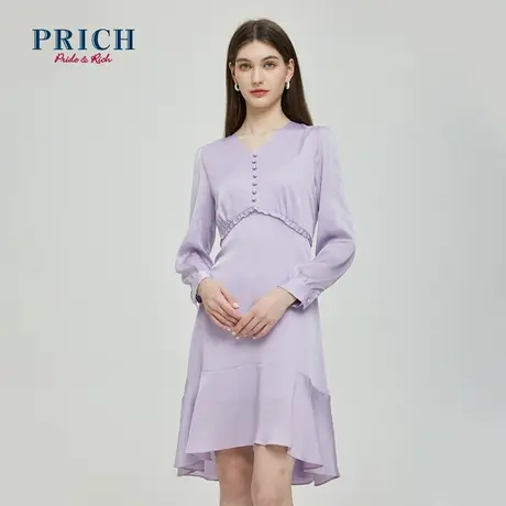 【商场同款】PRICH23初春秋新款碎花收腰长袖连衣裙休闲气质女图片