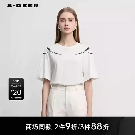 【商场同款】sdeer圣迪奥女时尚圆领水墨晕染短袖T恤S25280138图片