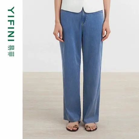 [专柜同款]Yifini/易菲阔腿长裤休闲裤夏装新款通勤牛仔裤商品大图