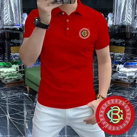 男士短袖轻奢夏季新款Polo衫舒适透气合身型简欧男装半袖上衣红色图片