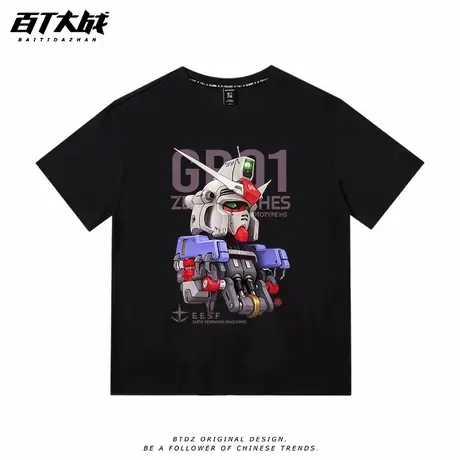 机动战士高达印花t恤男女同款新疆纯棉休闲打底动漫情侣男士上衣商品大图