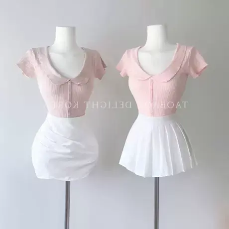 现货~东大门 可爱又性感显身材紧身圆领短袖T恤（6色）图片