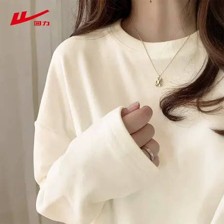 ZH回力杏色长袖t恤女2025新款秋季小个子内搭宽松纯棉打底上衣图片