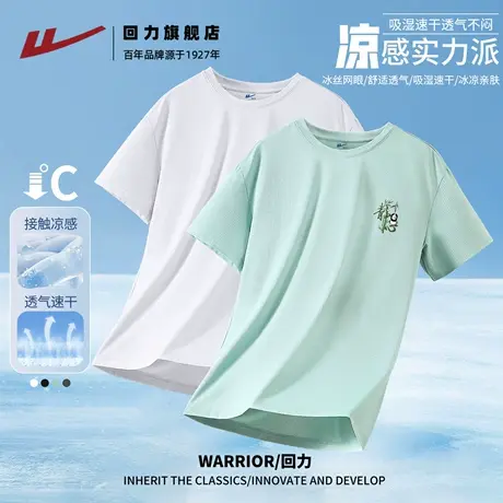 回力短袖男夏季网眼透气2025新款新中式熊猫印花冰丝T恤男款上衣H图片