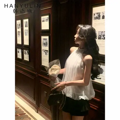 韩语琳 白色挂脖无袖吊带背心女2025外穿高级感法式气质露肩上衣图片