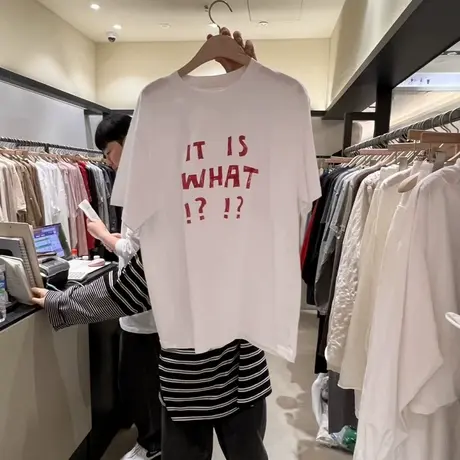 韩国东大门2025夏季新款休闲圆领宽松百搭字母印花短袖T恤上衣女商品大图