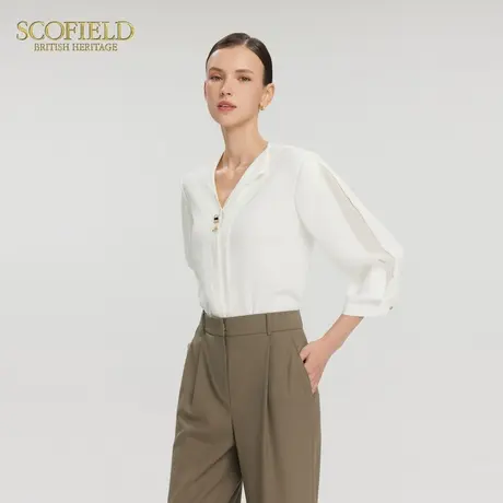Scofield女装简雅职场七分袖V领雪纺衫设计感袖笼2025夏季新款商品大图