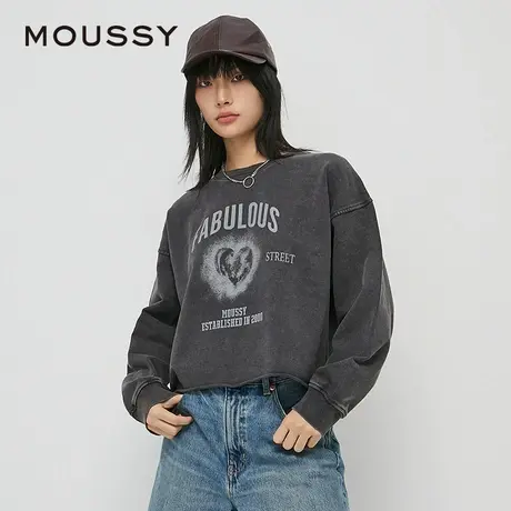 MOUSSY 春季新品虚幻爱心做旧卷边休闲圆领时尚卫衣028HAZ90-0661图片