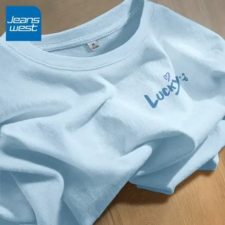 KV真维斯蓝色短袖女t恤2025新款 休闲风全棉百搭纯棉别致上衣夏季图片