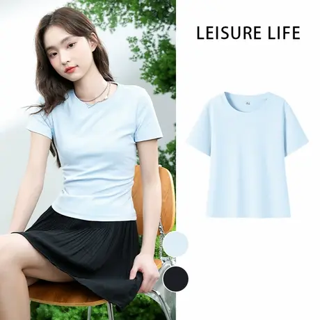 KMV真维斯正肩短袖t恤女2025夏修身港风甜辣半袖纯欲紧身短上衣商品大图