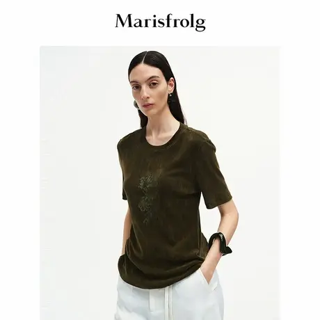 Marisfrolg玛丝菲尔2025秋新款焦糖棕斑驳花朵图案艺术感印花T恤图片