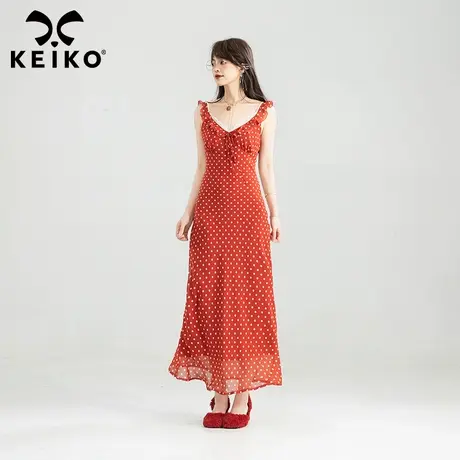 KEIKO 法式复古波点吊带连衣裙25夏季性感露背海边度假雪纺长裙子商品大图