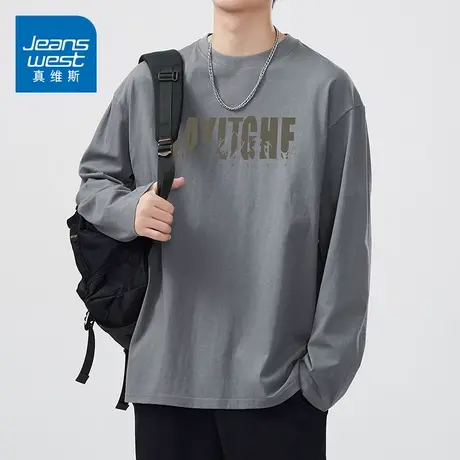 KZH真维斯港风长袖T恤男夏季薄款宽松百搭打底衫潮流印花休闲上衣图片