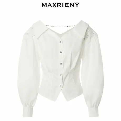 【奥莱】MAXRIENY小众廓形白衬衫v领衬衣图片