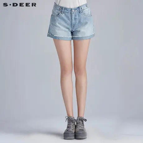sdeer圣迪奥自然卷边休闲牛仔背带短裤S16280934图片