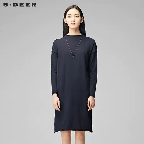 sdeer圣迪奥毛衣女秋冬简约纯色卷边圆领中长款针织衫S17483591图片