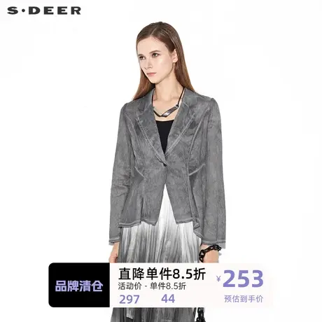 sdeer圣迪奥女装休闲西装领一粒扣不规则长袖外套S21282201图片